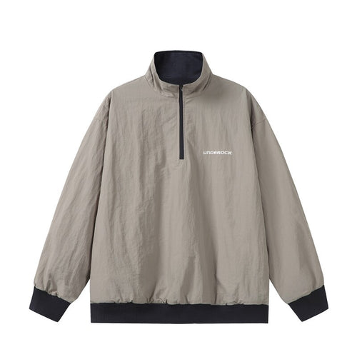 Unisex Oversize Windbreaker-Pullover mit halbem Reißverschluss und geripptem Saum Drune