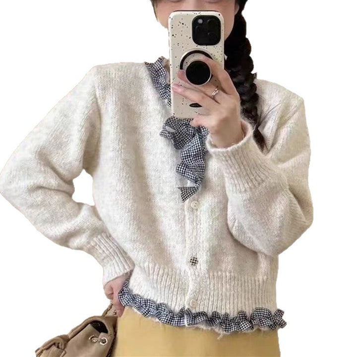 Damen Strickjacke mit Rüschen und eleganter Schleife Drune