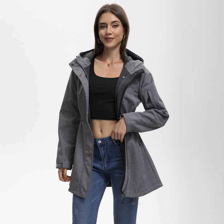 Damen nan funktionaler Softshell-Parka mit Teddyfleece-Futter, Kapuze und Taillenzug Drune