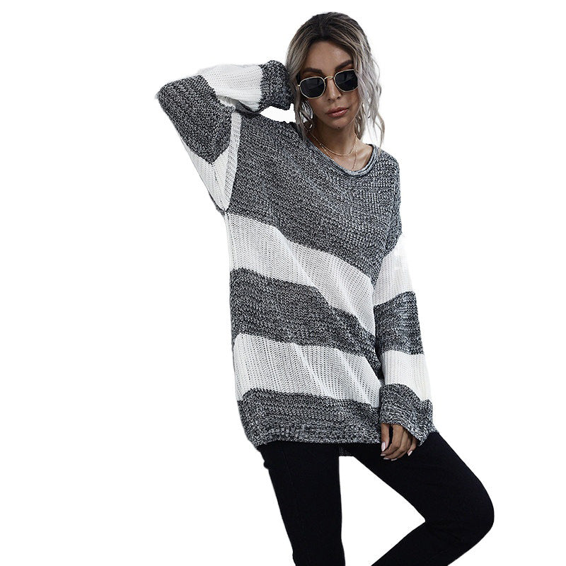 Damen Lässiger Strickpullover mit Blockstreifen Drune