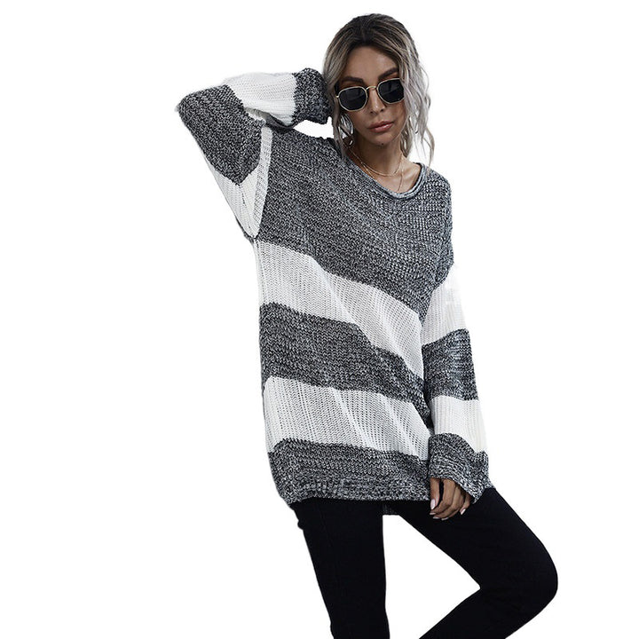 Damen Lässiger Strickpullover mit Blockstreifen Drune