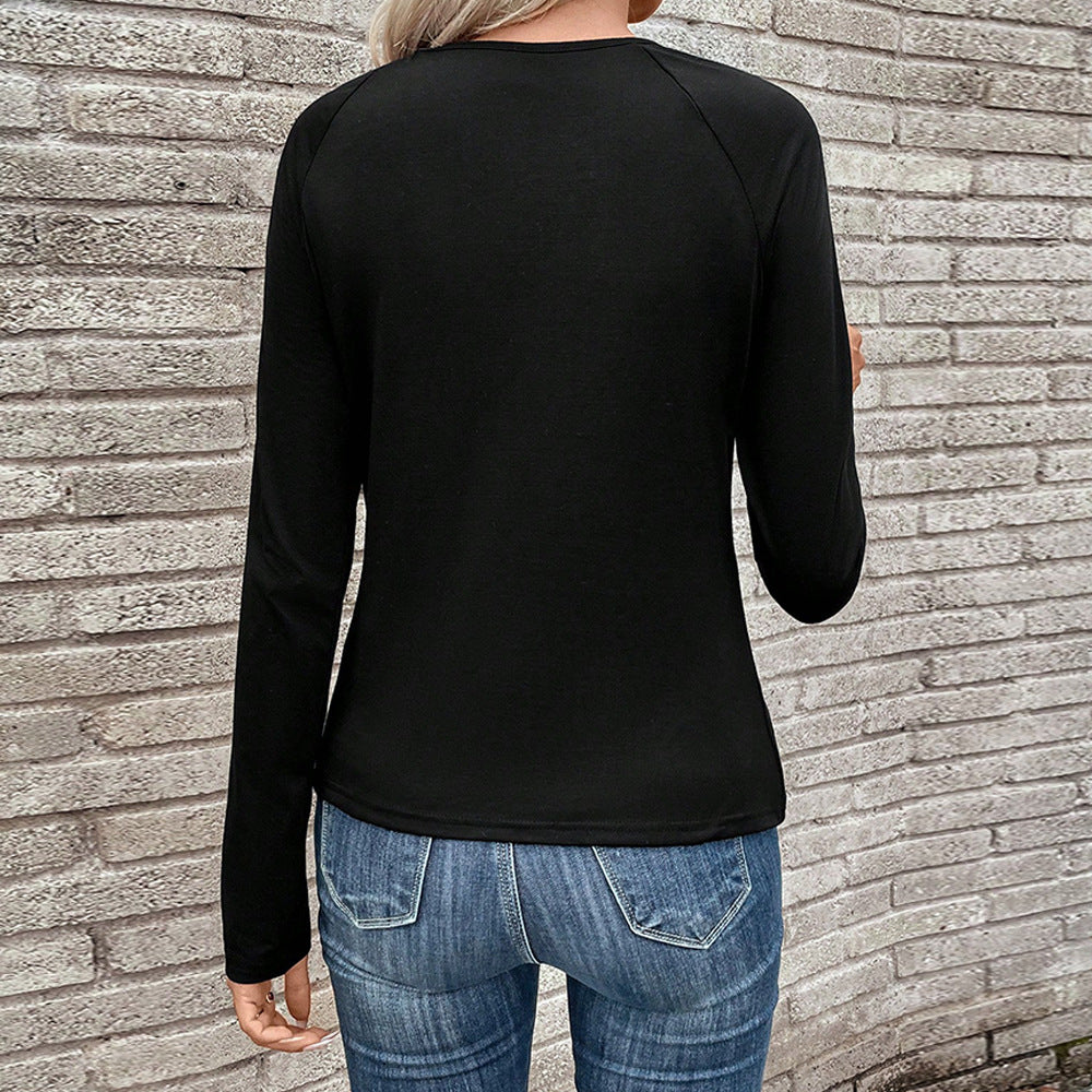 Damen gerafftes Langarmshirt mit Knotendetail und asymmetrischem Saum Drune