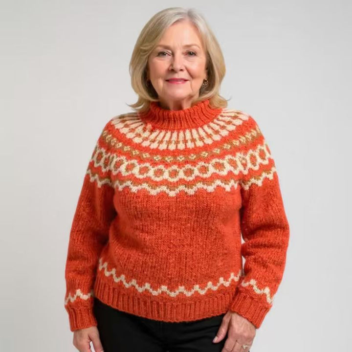 Damen nan kuscheliger Norweger-Strickpullover mit Stehkragen und Oversize-Passform Drune