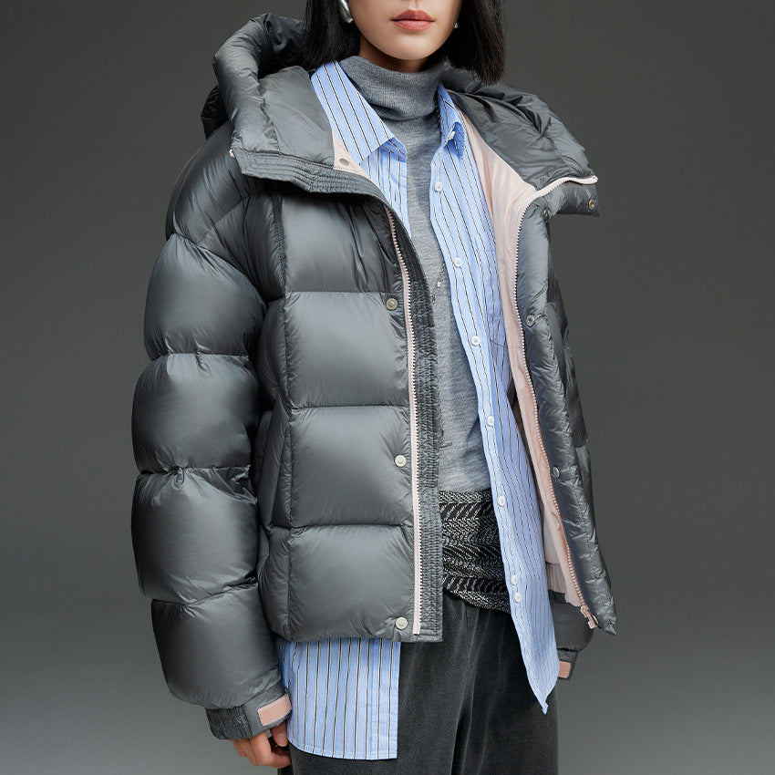 Damen Kurze Stepp-Daunenjacke mit Kapuze Drune
