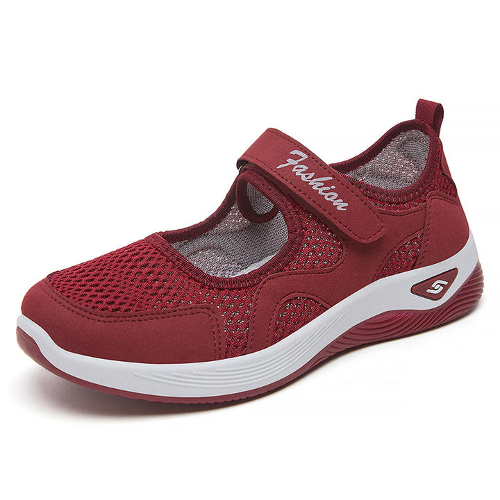 Damen nan atmungsaktiver Mary-Jane Walking-Schuh mit Klettverschluss, nahtlosem Mesh-Obermaterial und stoßdämpfender Leichtsohle Drune