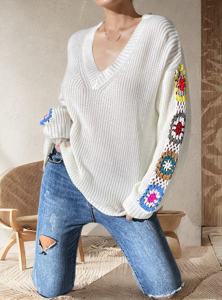 Damen Strickpullover mit verspielten Häkelakzenten und weitem Schnitt Drune
