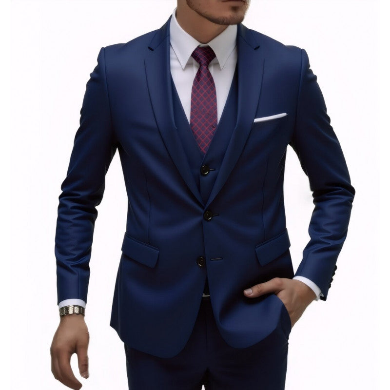 Herren Eleganter taillierter dreiteiliger Anzug mit Weste und leichtem Stretch Drune