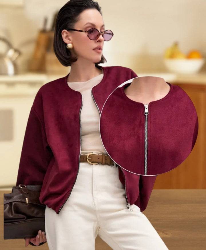 Damen weiche Oversized-Sweatjacke mit modernem Reißverschluss und seitlichen Eingrifftaschen Drune