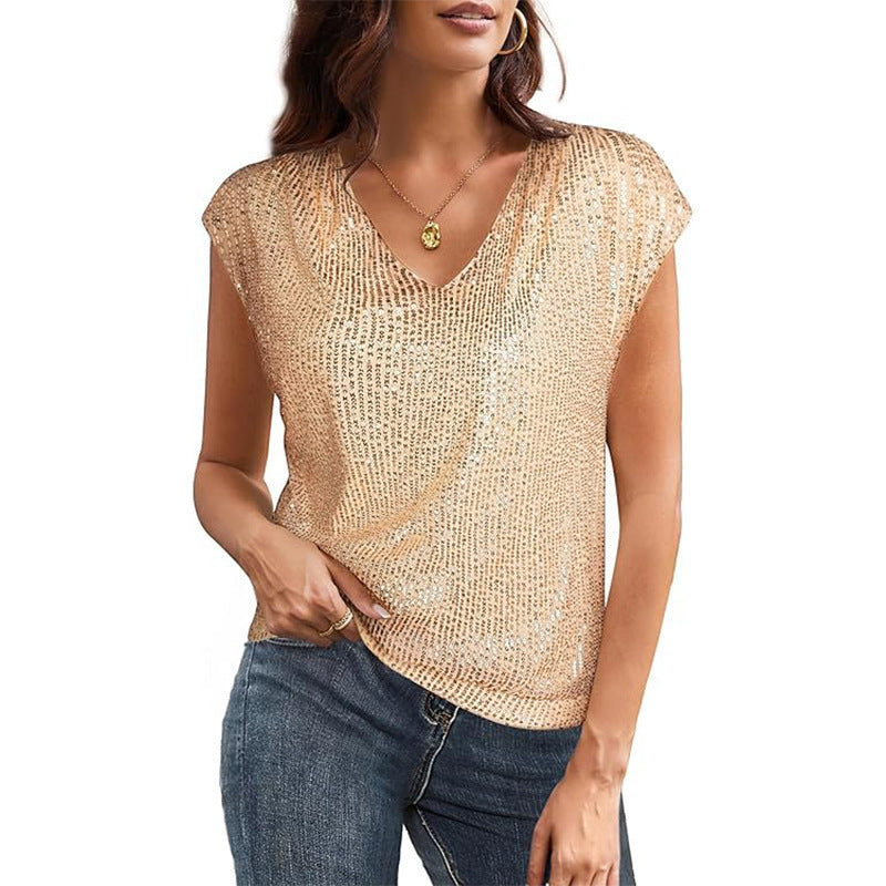 Damen Glamouröses Pailletten-Oberteil Drune