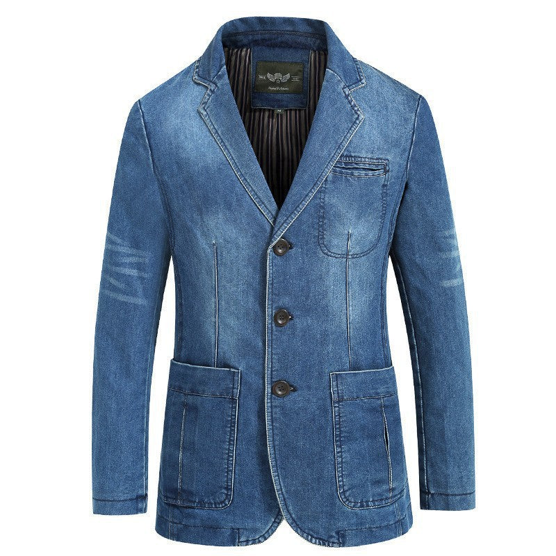 Herren nan Denim-Sakko im Blazerstil mit Stretch, aufgesetzten Taschen und leichtem Innenfutter Drune