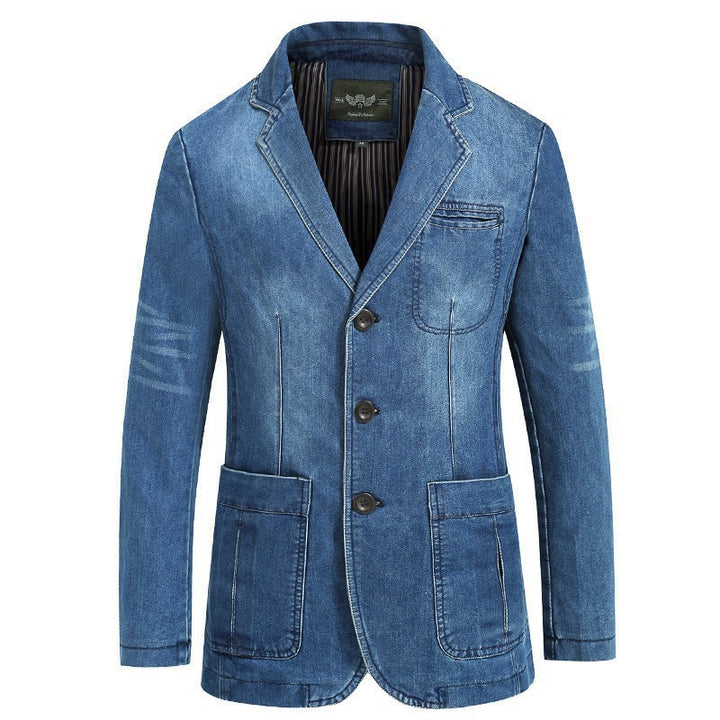 Herren nan Denim-Sakko im Blazerstil mit Stretch, aufgesetzten Taschen und leichtem Innenfutter Drune