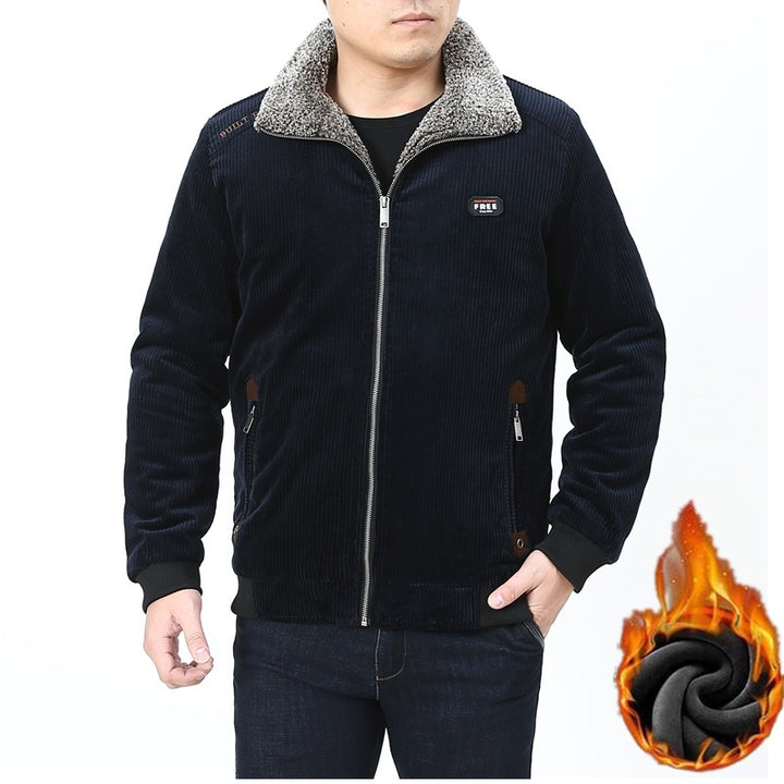 Herren Cordjacke mit wärmendem Sherpa-Futter, Stehkragen und Reißverschluss Drune