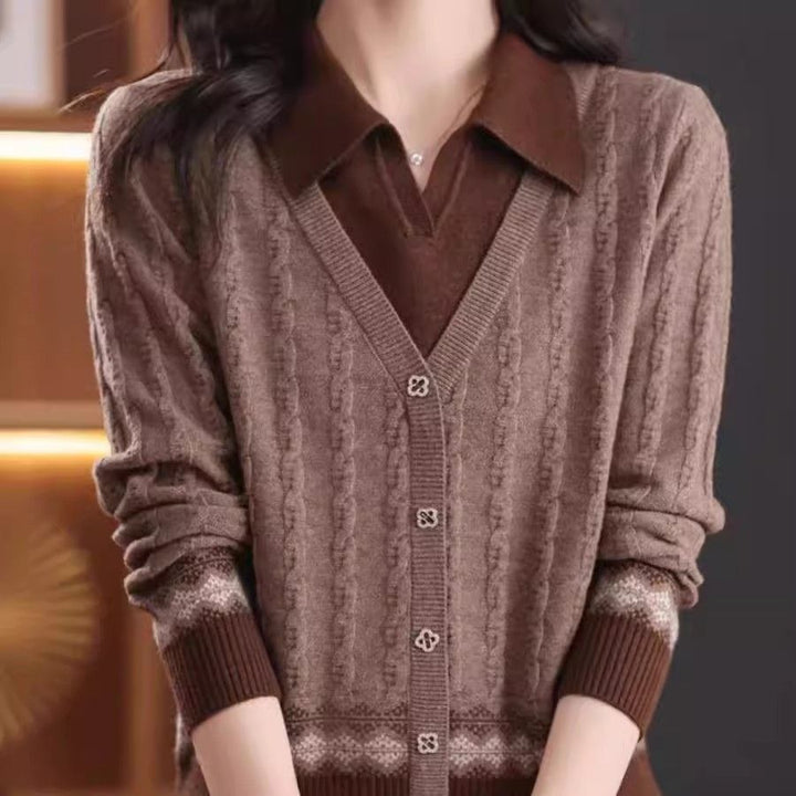 Damen elegante Strickjacke mit V-Ausschnitt Drune