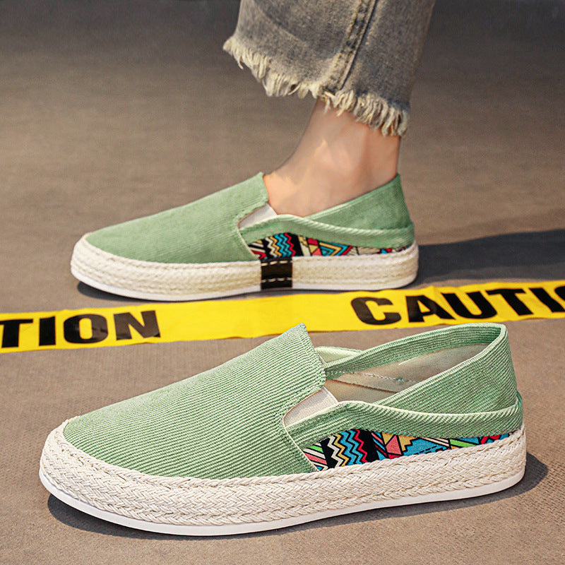 Damen Espadrille-Slipper aus Canvas mit geflochtener Jute-Sohle und farbigem Ethno-Detail Drune