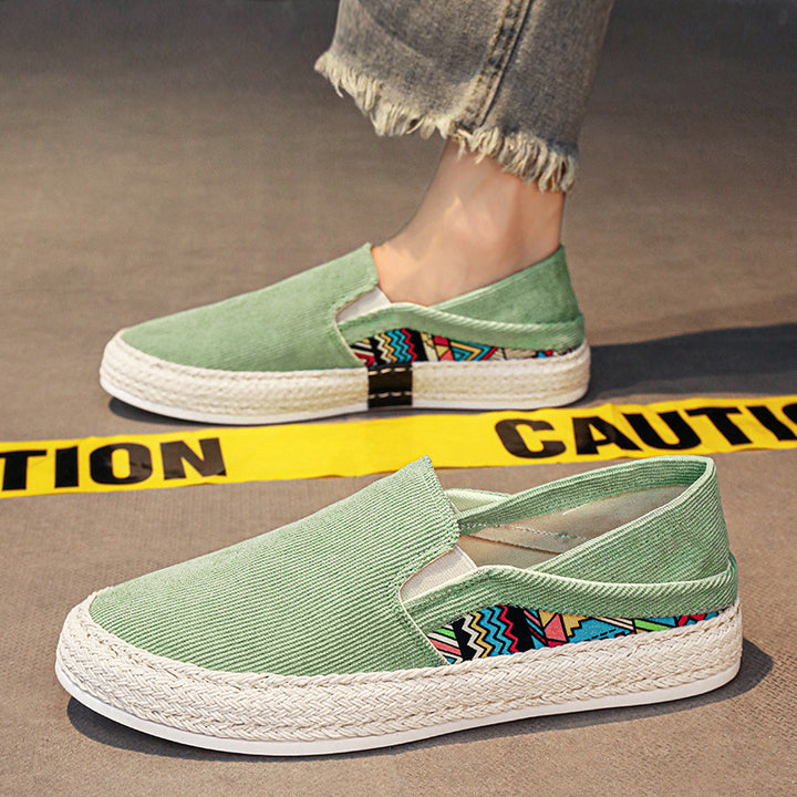 Damen Espadrille-Slipper aus Canvas mit geflochtener Jute-Sohle und farbigem Ethno-Detail Drune