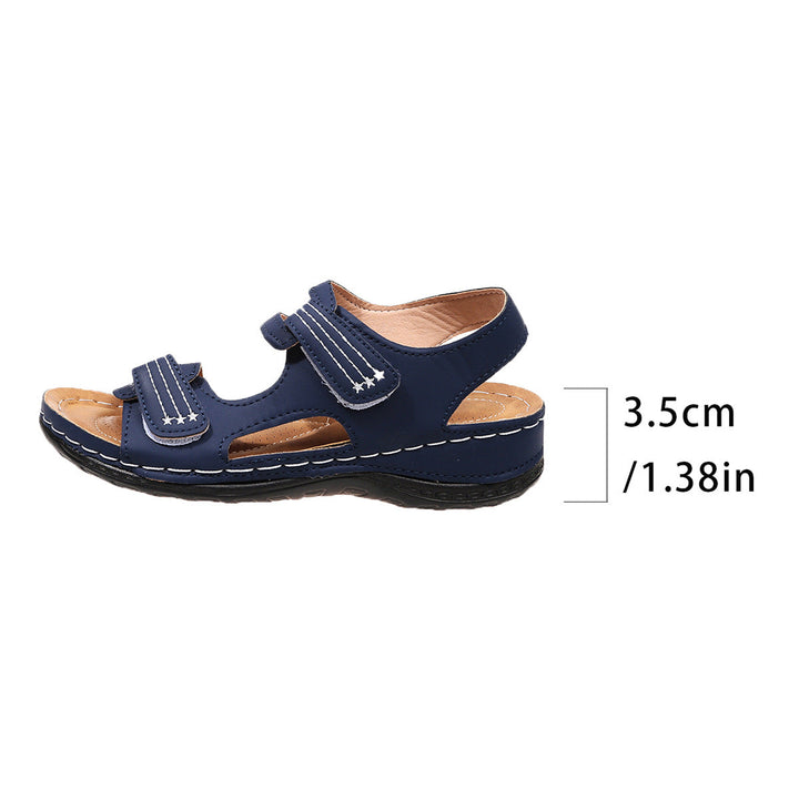 Damen bequeme Sandalen mit verstellbaren Klettverschlüssen und komfortablem Fußbett Drune
