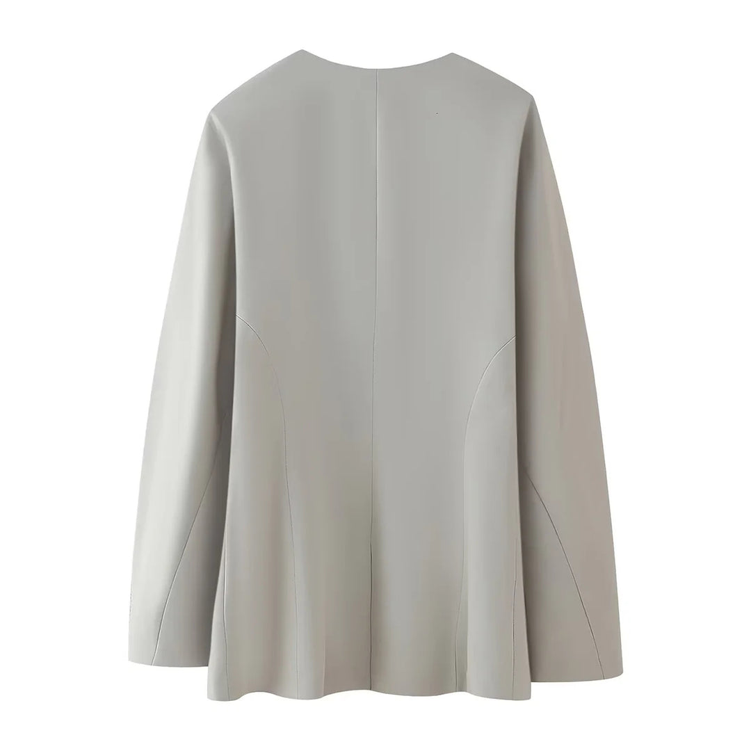 Damen nan minimalistischer V-Ausschnitt Blazerjacke mit verdeckter Verschlussleiste und schmalen Leistentaschen Drune