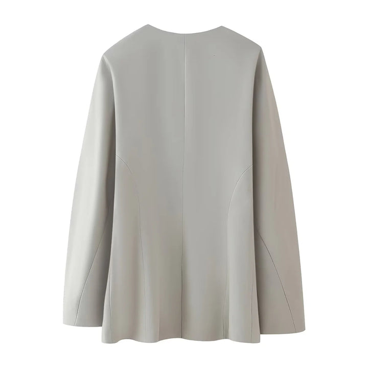 Damen nan minimalistischer V-Ausschnitt Blazerjacke mit verdeckter Verschlussleiste und schmalen Leistentaschen Drune