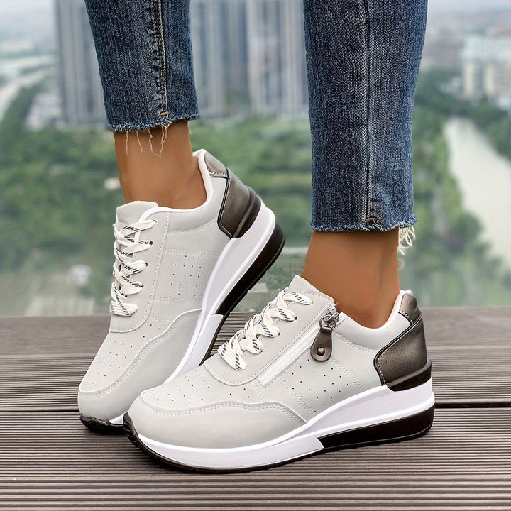 Damen Komfort-Keil-Sneaker mit seitlichem Zipper und dämpfender Plateau-Sohle Drune