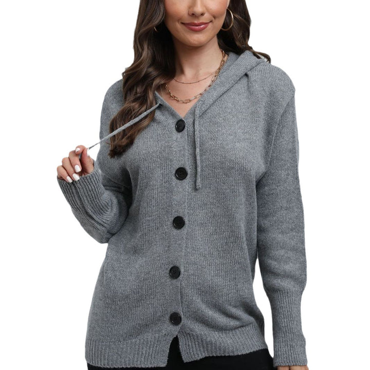 Damen Kuschelige Kapuzenjacke mit großen Knöpfen und lässigem Schnitt Drune
