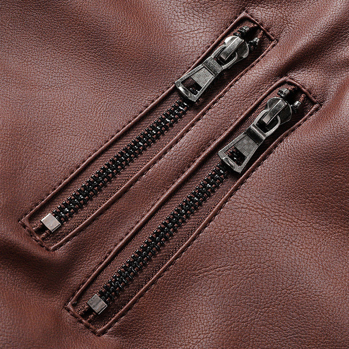 Herren Modische Lederjacke mit abnehmbarer Kapuze Drune