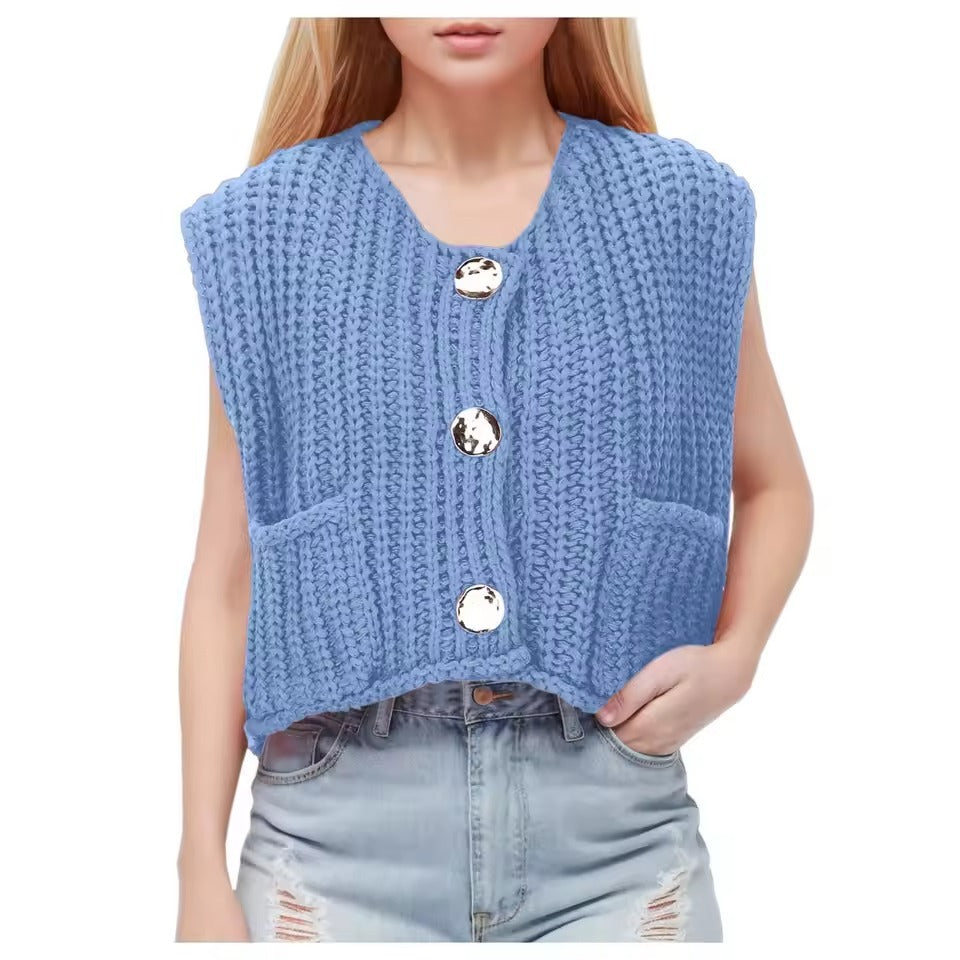 Damen Strickweste mit praktischen Taschen und dekorativen Holzknöpfen Drune