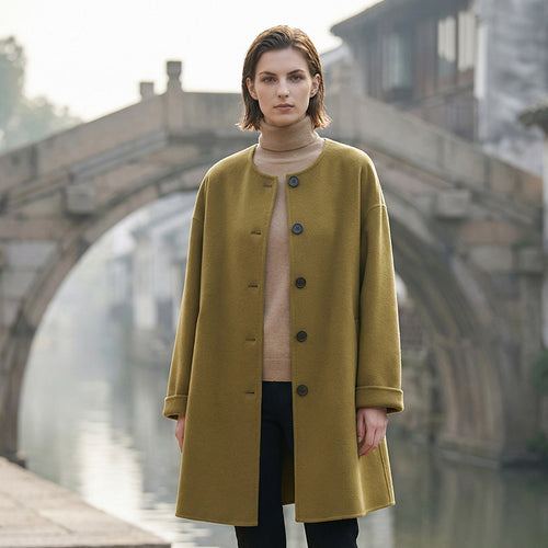 Damen Eleganter Wollmantel mit minimalistischen Details Drune