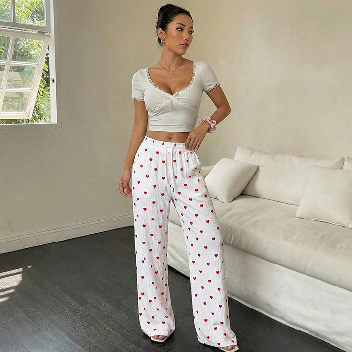 Damen Lässige Weite Hose mit Herzmuster Drune