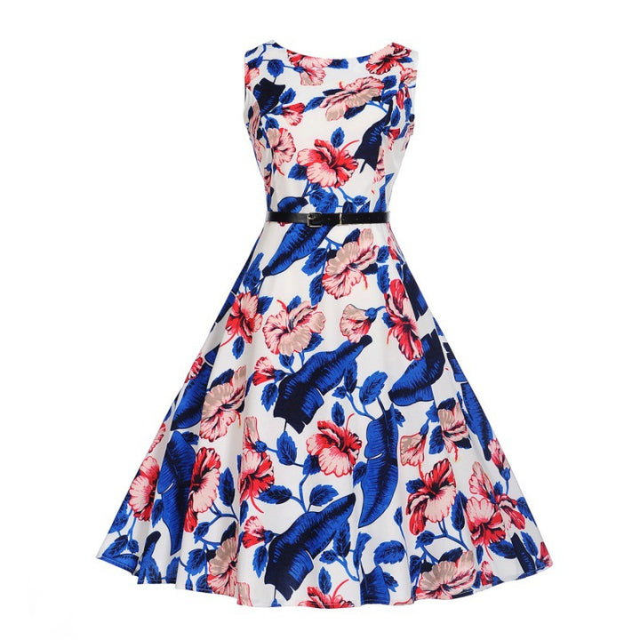 Damen Swing-Kleid mit floralen Motiven und elastischem Taillengürtel Drune