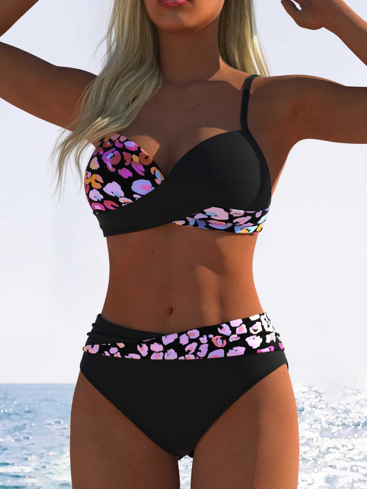 Damen Bikini-Set mit floralem Wickelmuster und bequemen High-Waist-Höschen Drune