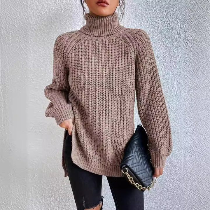 Damen Grobstrickpullover mit hohem Kragen und strukturiertem Muster Drune