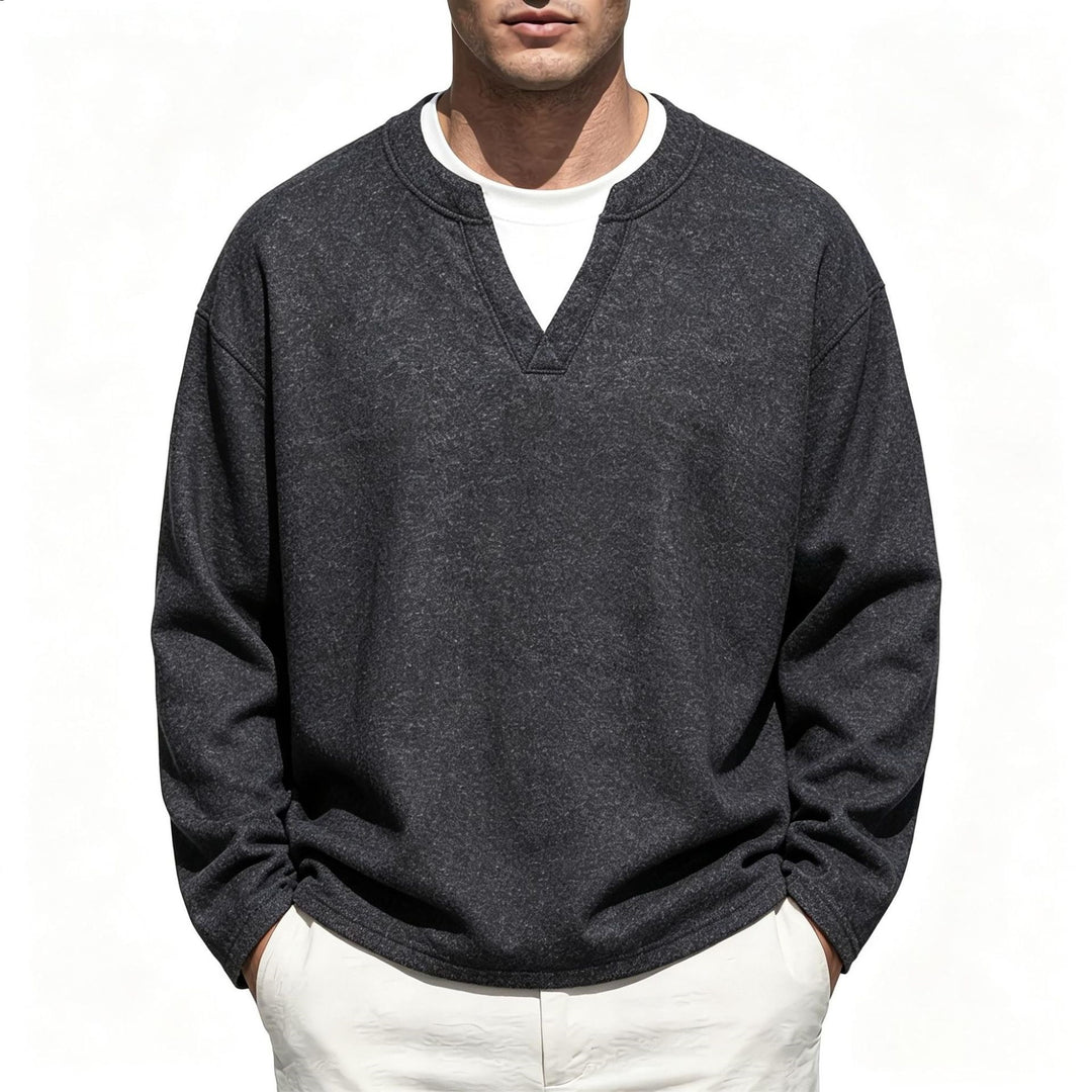 Herren Oversize Sweatshirt mit V-Ausschnitt und melierter Struktur Drune