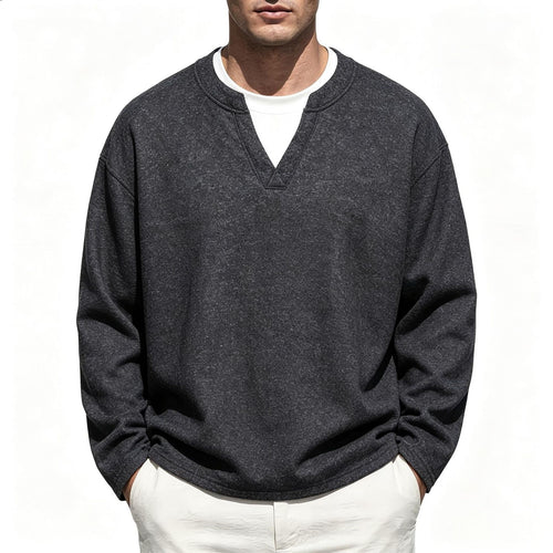 Herren Oversize Sweatshirt mit V-Ausschnitt und melierter Struktur Drune