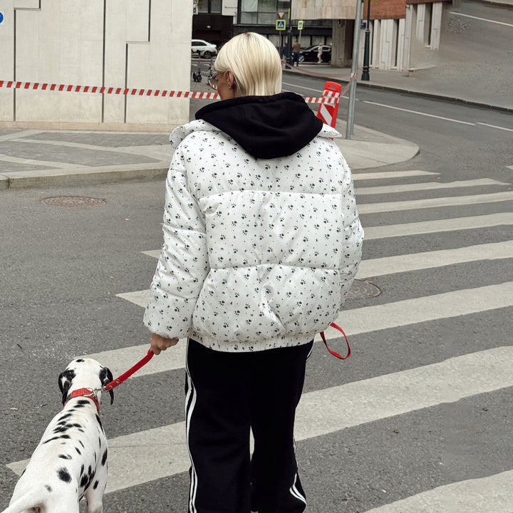 Damen Steppjacke mit floralen Mustern und hohem Kragen Drune