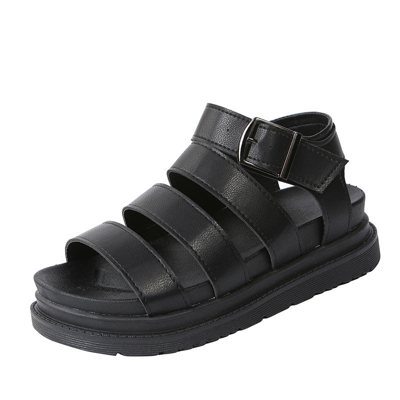 Damen  komfortable Gladiator‑Sandale mit extra gedämpftem Komfortfußbett, vier breiten Riemen und verstellbarer Metallschnalle Drune