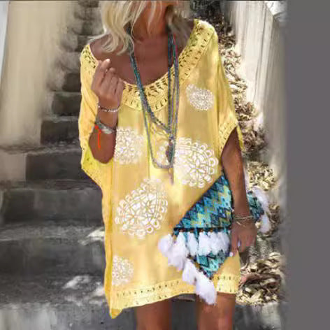 Damen Strandkleid mit Häkelbesatz Drune