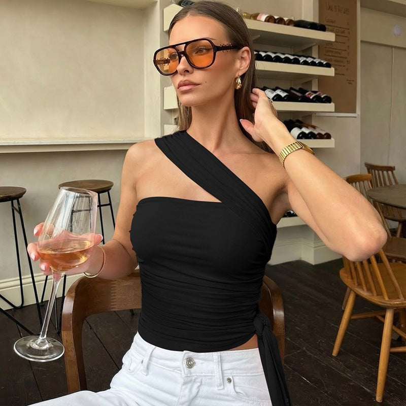 Damen Elegantes Asymmetrisches Top mit Wickeldesign Drune
