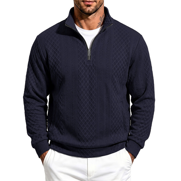 Herren Troyer-Sweatshirt mit feiner Rautenstruktur, halbem Reißverschluss und Eingrifftaschen Drune