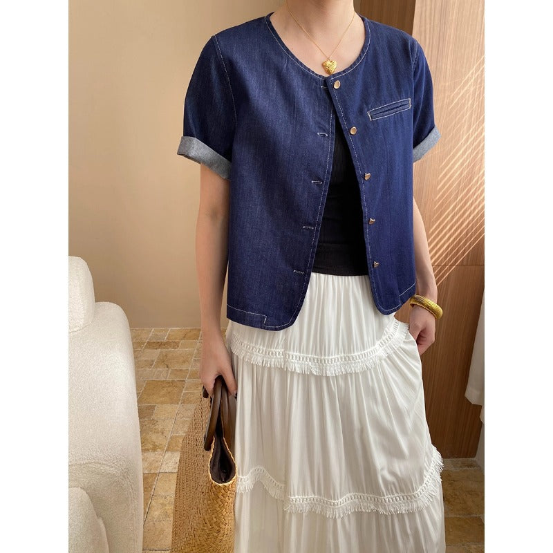 Damen lässige Denimjacke mit raffinierten Knopfdetails und modischem Schnitt Drune
