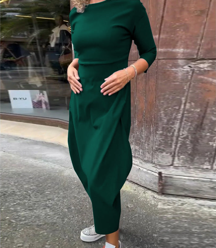 Frauen Einfach Midi Kleid mit Bootsausschnitt, Taillierte Passform und Tulpenrock-Detail Drune