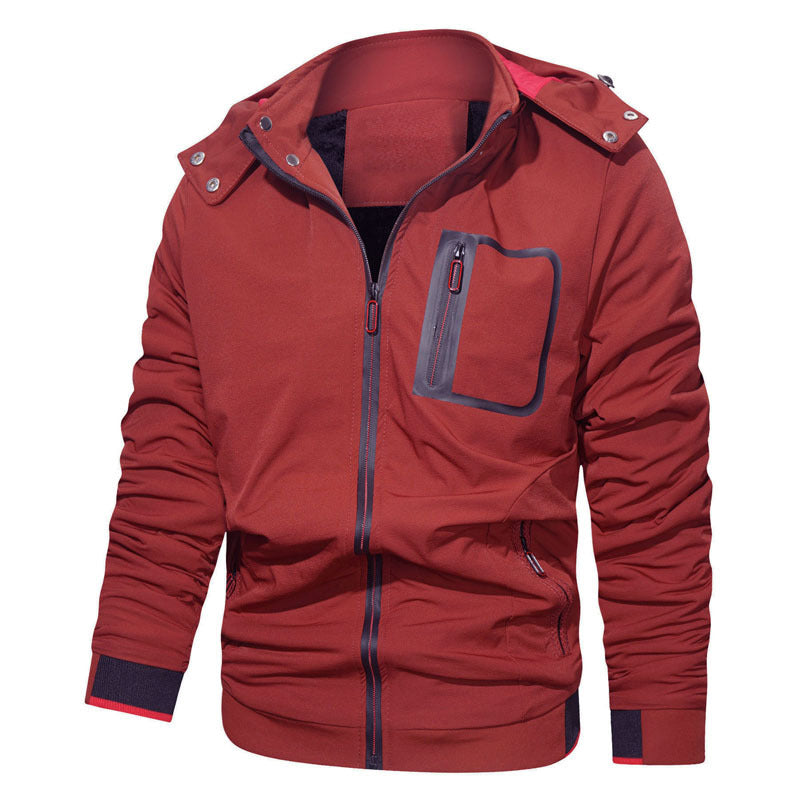 Herren Softshell-Hoodiejacke mit wasserdichten Reißverschlusstaschen und fleecegefüttertem Kragen Drune