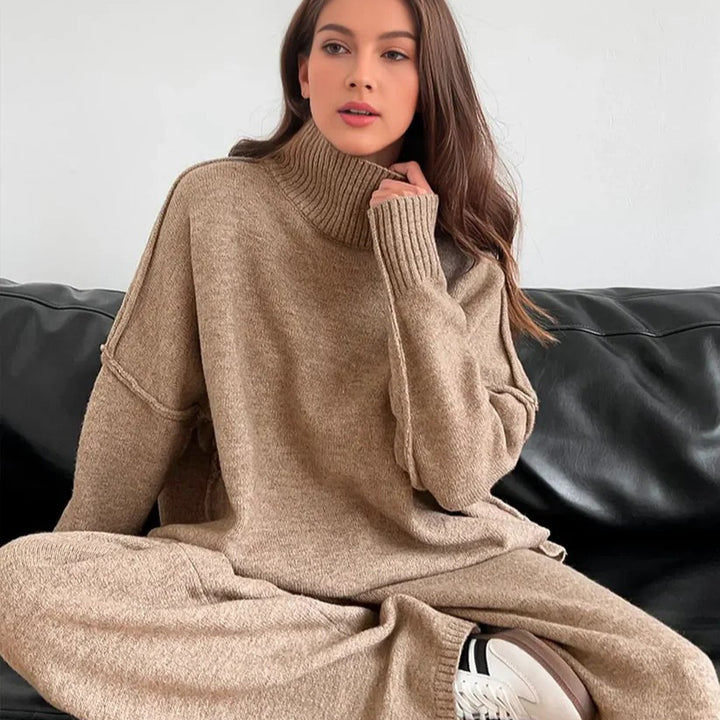 Damen Strick-Set mit hohem Kragen und weitem Schnitt Drune