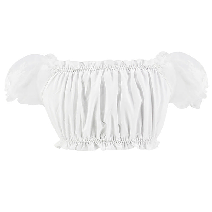 Damen nan gerafftes Carmen-Bauchfreies Top mit Puffärmeln und elastischem Saum Drune