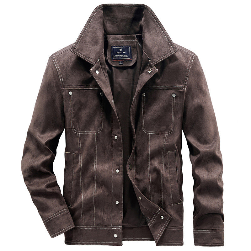 Herren Truckerjacke im Western‑Style mit Kontrastnähten und Druckknopffront Drune