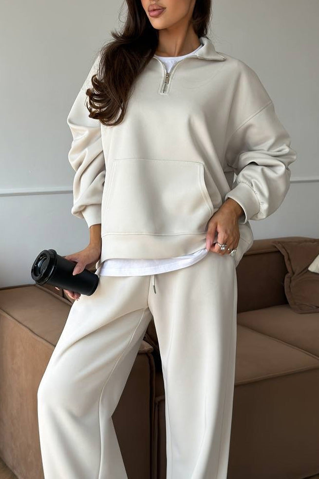 Drune | Halbhals Pullover Sweatshirt und Weit Geschnittene Hose Zweiteiler Anzug