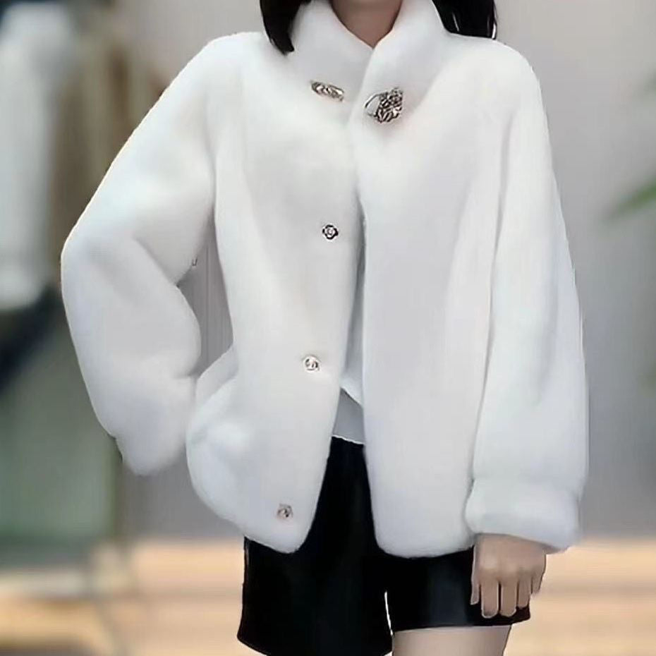 Damen Kuschelige Fleecejacke mit modischen Knopfdetails Drune