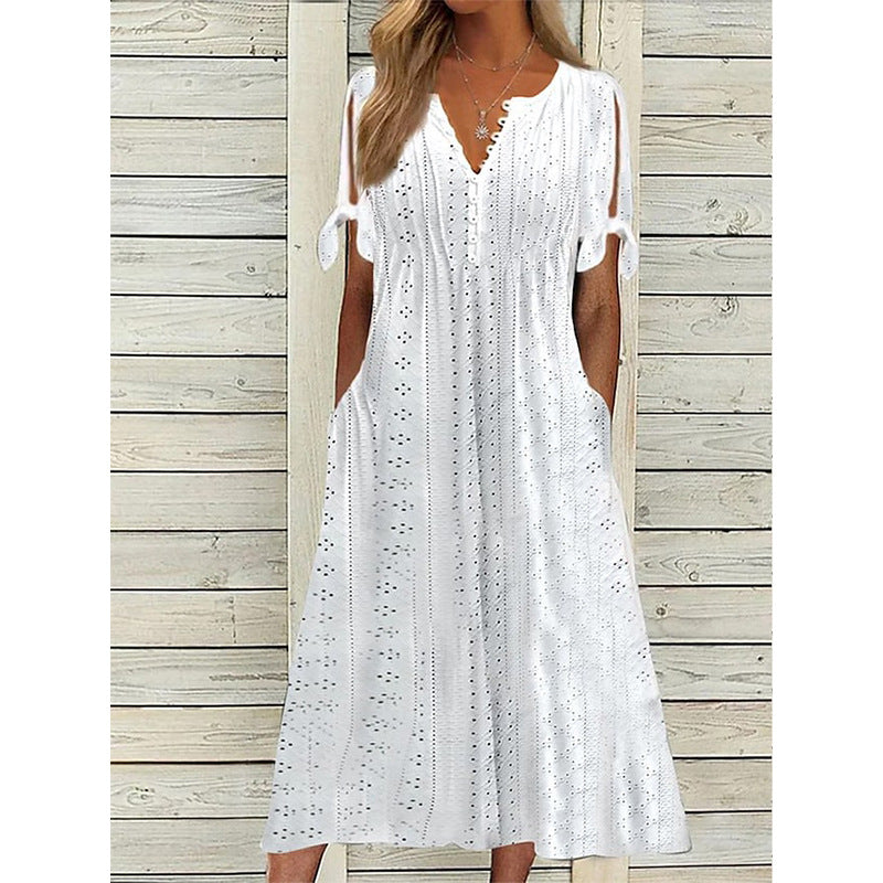 Damen Maxikleid mit Luftigen Ärmeln und Eleganten Lochmustern Drune