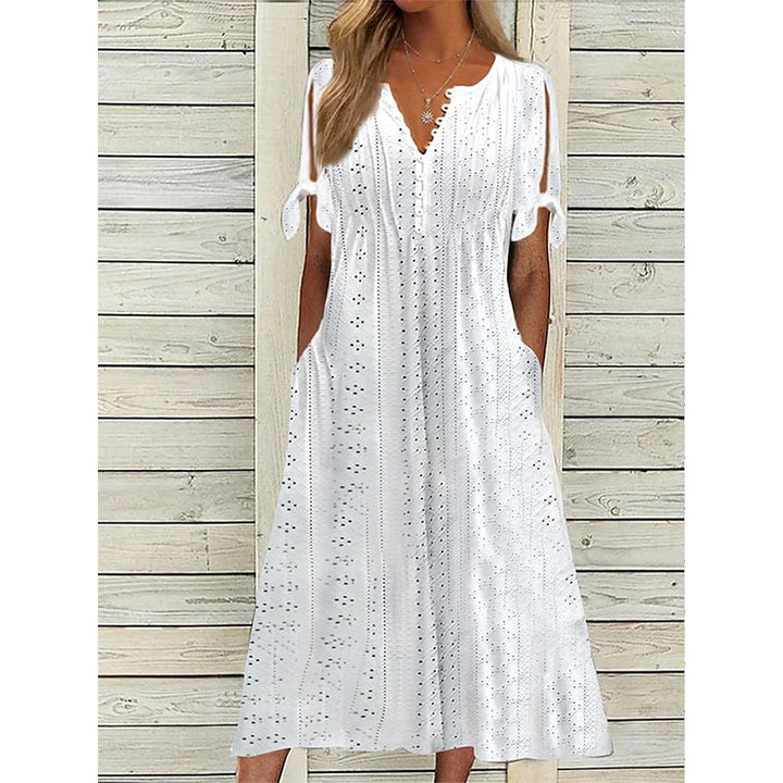 Damen Maxikleid mit Luftigen Ärmeln und Eleganten Lochmustern Drune