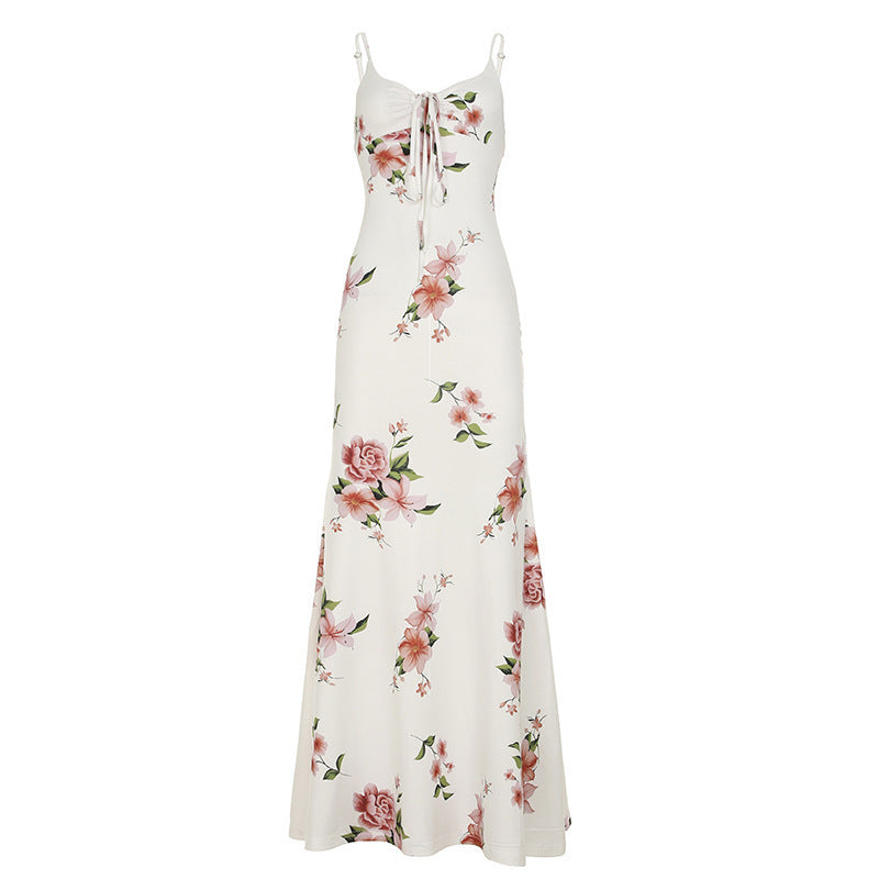 Damen Maxikleid mit floralem Design und verstellbaren Spaghettiträgern Drune