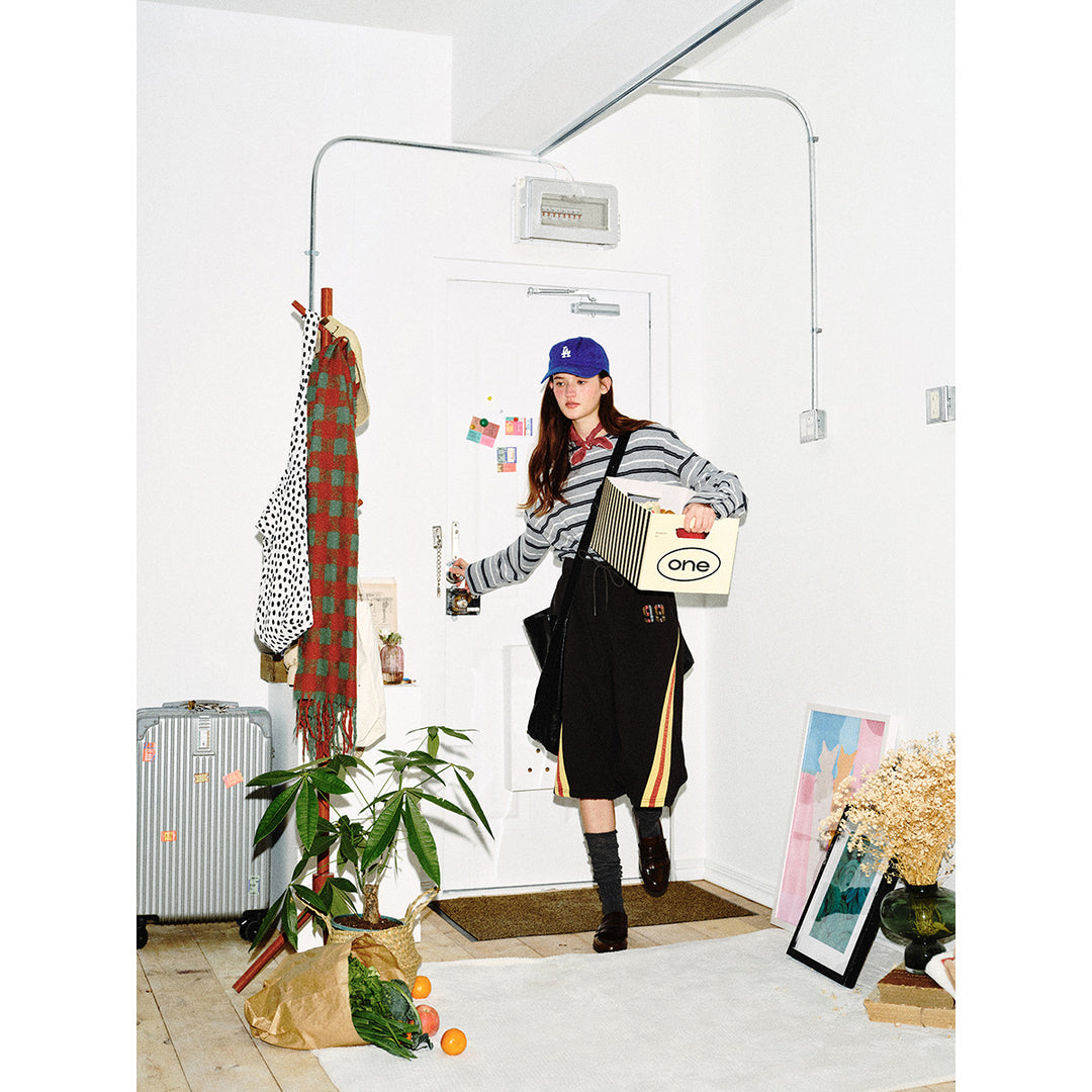 Unisex Gestreiftes Langarmshirt im maritimen Oversize‑Look mit Rippkragen Drune